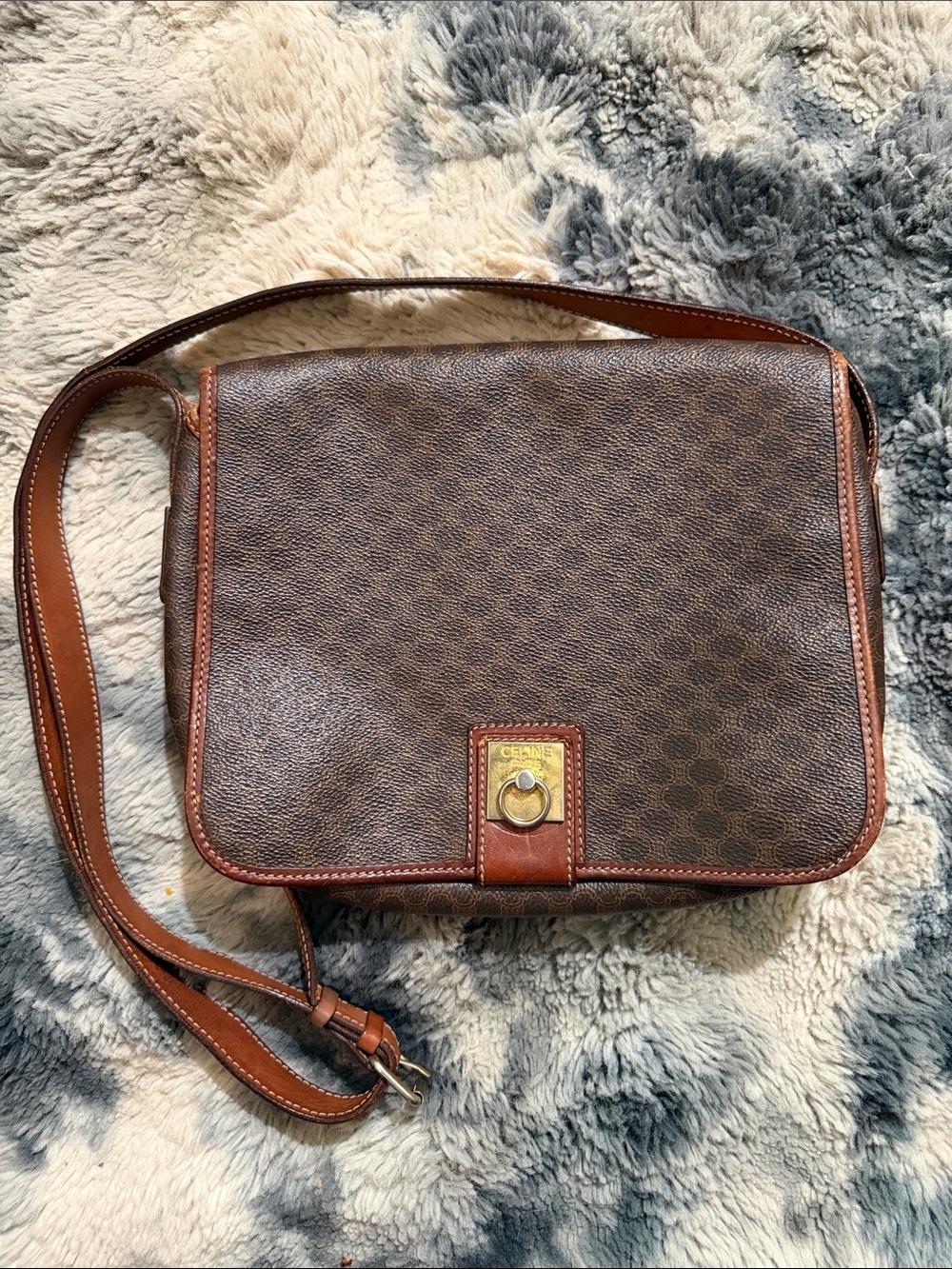 Authentic Vintage Celine Macadam Triomphe Ring Flap Crossbody Bag M11
